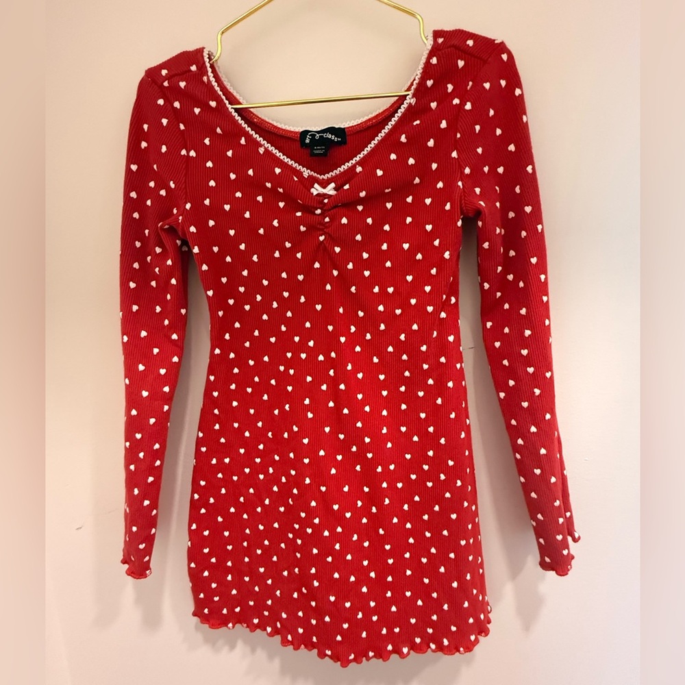 Art Class Valentines Red Long Sleeve Heart dress (runs small)